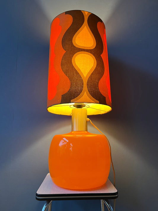 Vintage Orange Space Age Table Lamp with Textile Flower Shade