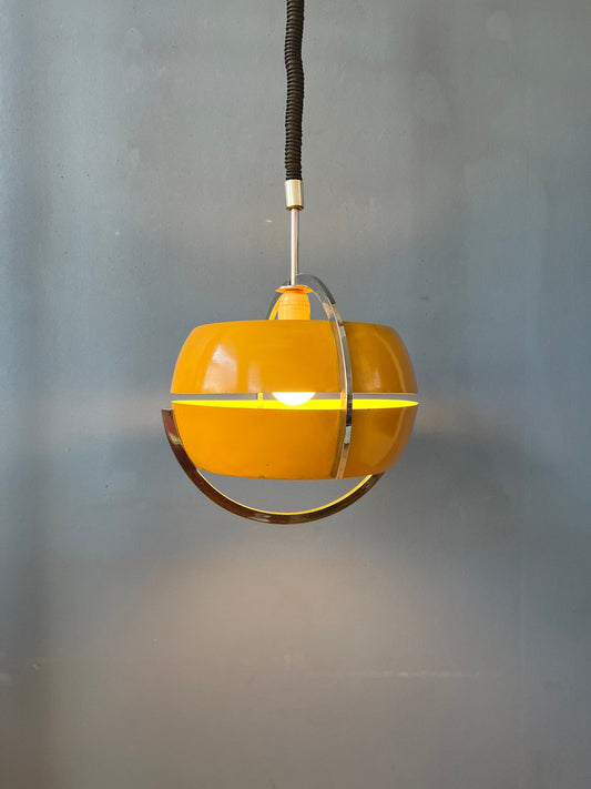 Mid Century Space Age Pendant Light in Yellow by Anvia | Vintage Ceiling Lamp | 70s Retro Lighting