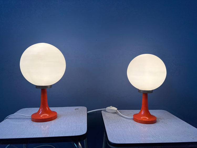 Vintage Set (2) Opaline Glass Table Lamps | Murano Lamp | Mid Century Lamp | Space Age