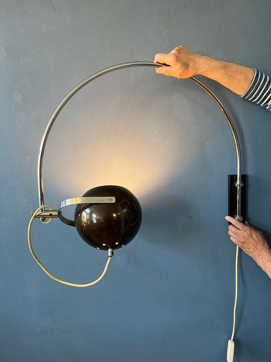 Vintage Herda Eyeball Wall Light | Space Age Chrome Lighting | 70s Arc Lamp