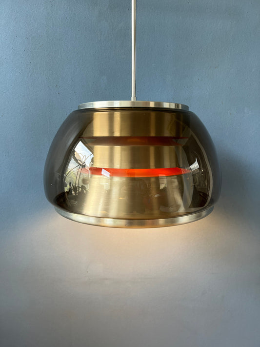 Mid century Smoked Glass Space Age Pendant / Space Age Lamp / Vintage 70s Lighting