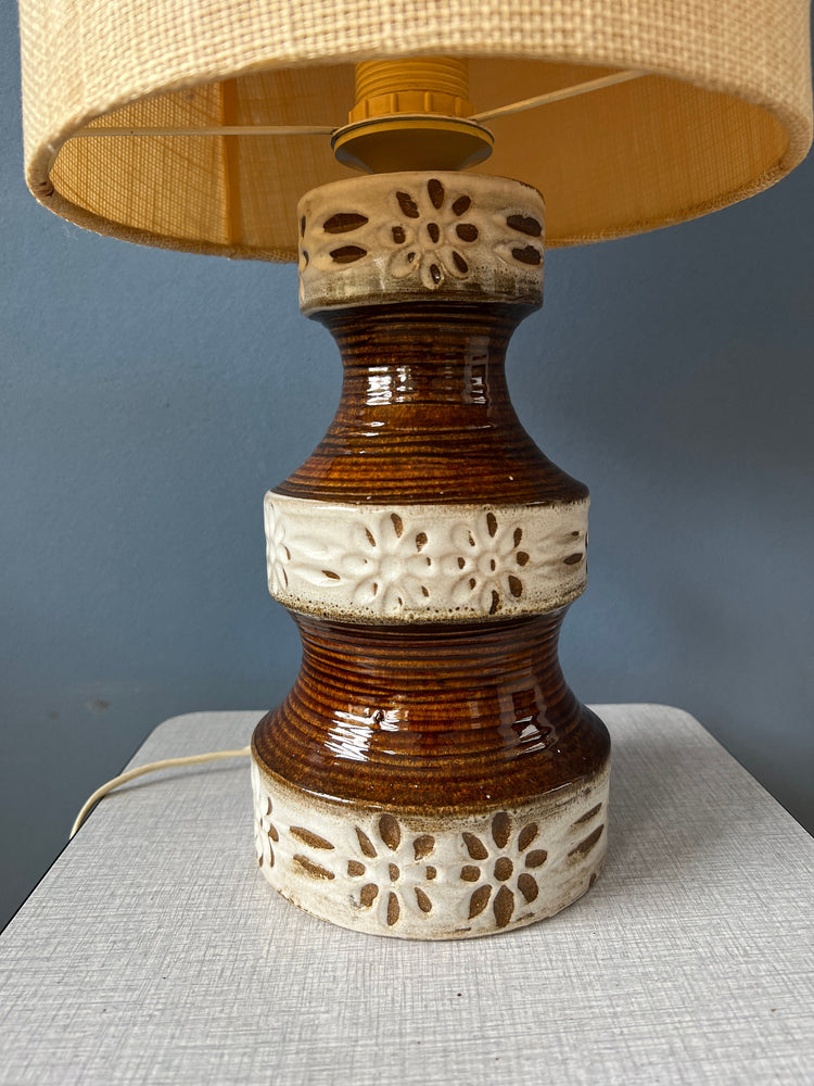 West Germany Fat Lava Ceramic Table Lamp / Mid Century German Desk Lamp