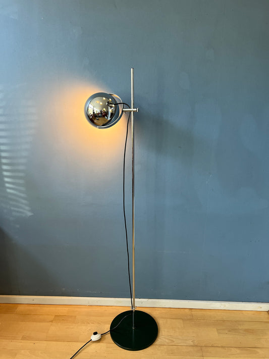 Mid Century Herda Chrome Eyeball Floor Lamp | Space Age Standing Light