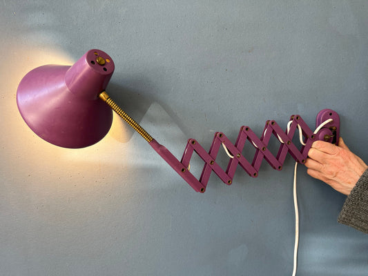 Purple Vintage Space Age Scissor Wall Lamp